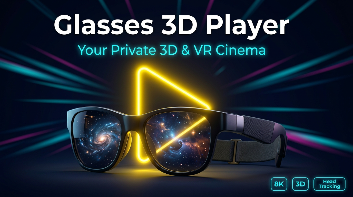 Glasses 3D Player interface showing the media player home screen